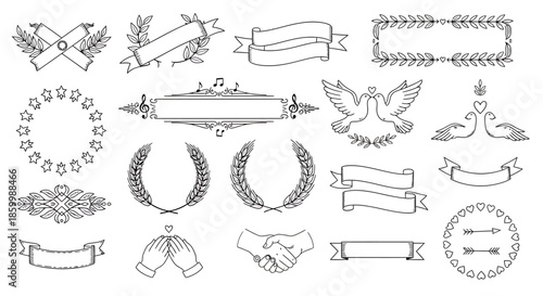 Collection of vintage ribbons and labels.