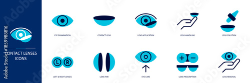 Contact Lenses Blue Colored Outline Icon Set