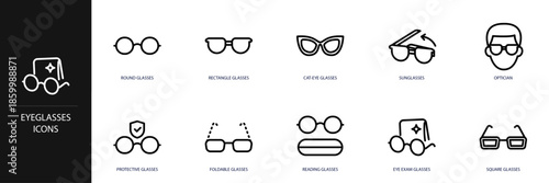 Eyeglasses Line Icon Set