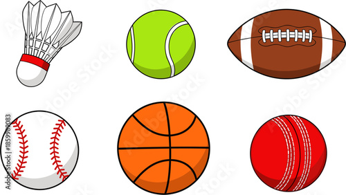 Variety of Sports Equipment Vector Illustrations