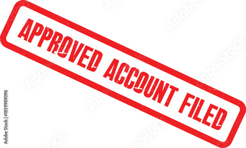 Vibrant red rubber stamps vector graphic impression displaying 'APPROVED ACCOUNT FILED', ideal for business and administrative design projects requiring official document validation