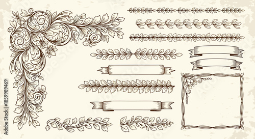 Vintage floral border design elements.