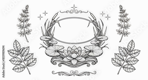 Vintage floral wreath with leaves.