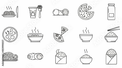 Collection of Food Icons Representing Various Cuisines and Dishes.