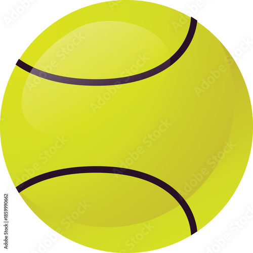 Isolated green tennis ball icon with black curved lines.