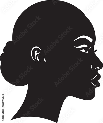 Elegant silhouette profile of a black woman with hair bun
