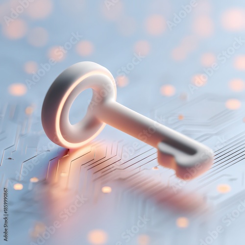 The Key to Digital Security: A glowing key poised above an intricate circuit board, symbolizing security and the unlocking of technological potential. A visual metaphor for the protection of data.