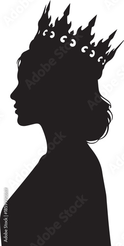 Silhouette of a woman wearing an ornate crown in profile