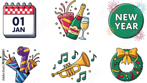 Celebrate New Year with Festive Vector Illustrations