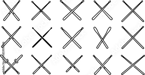 vector set of outline silhouette crossed Drumsticks icon set
