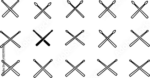 vector set of outline silhouette crossed Drumsticks icon set
