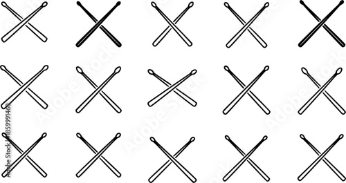 vector set of outline silhouette crossed Drumsticks icon set
