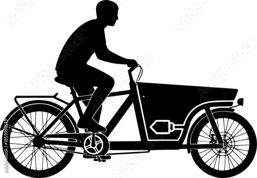 Electric Cargo Bike Delivery Silhouette - Sustainable Urban Logistics & Green Last-Mile Courier Vector Icon
