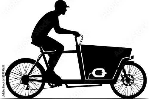 Electric Cargo Bike Delivery Silhouette - Sustainable Urban Logistics & Green Last-Mile Courier Vector Icon
