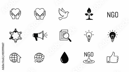Collection of Icons Representing NGO Activities and Concepts.