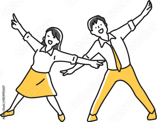 手を広げてキメポーズをとる男女