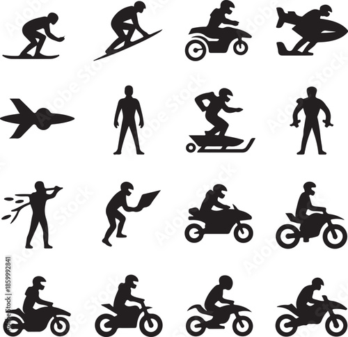 black silhouettes of people doing various sports and activities