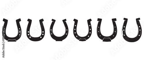 Horseshoe Icon Vector Collection with Silhouette and Outline Styles, Minimal Line Art Symbols for Lucky and Western Design