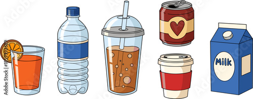 Refreshing Beverages: Orange Juice, Water, Coffee, Tea, Milk