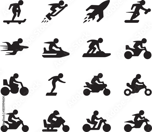 black silhouettes of people doing various sports activities
