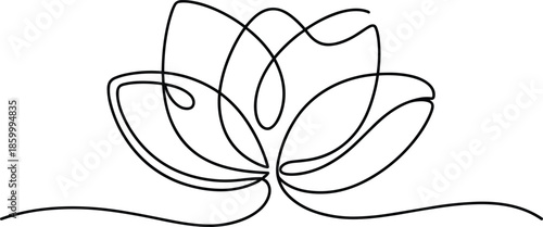 Black and white line of a stylized lotus flower line black and white