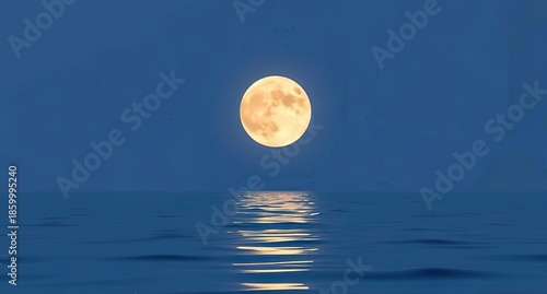 full moon over water. full, moonlight sea blue  fantasy 