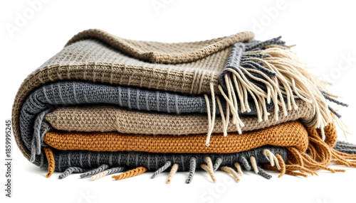 A pile of blankets with a brown one on top of a gray one