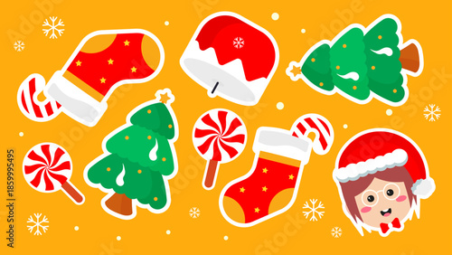 Christmas themed items such as trees, socks, and candy canes
