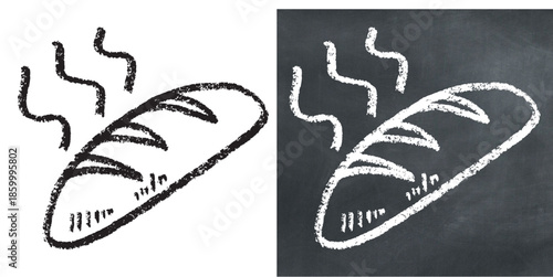 Chalk handdrawn loaf of bread vector for bakery logos. Ideal for illustrating fresh pastry, wheat products, breakfast, and rustic food menus.