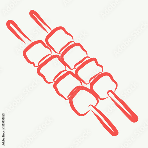 Grilled Skewers in Hand-Drawn Style for Street Food