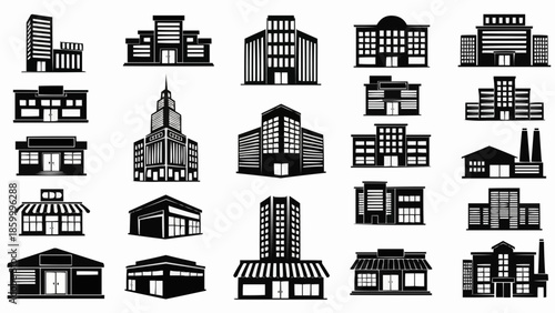 Collection of Modern Office Buildings and Commercial Structures.