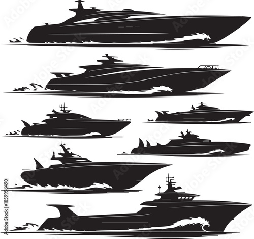 collection of luxury yacht silhouettes on water