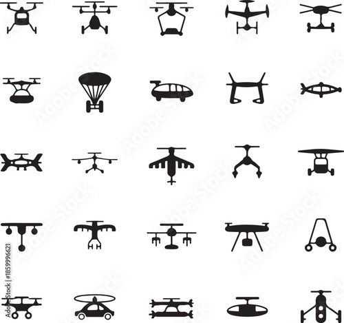 Collection of various aircraft and drone silhouettes for design use