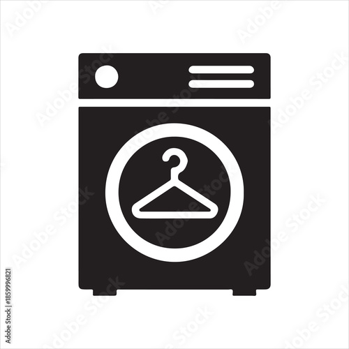 Washing machine with hanger icon representing laundry services and clothing care for clean and well maintained apparel