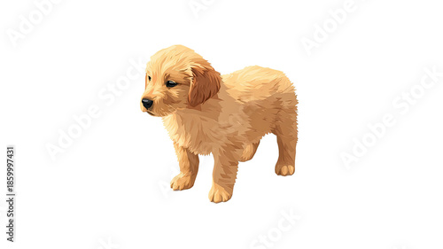Cute fluffy puppy standing profile with soft fur high detail animal illustration isolated on white background