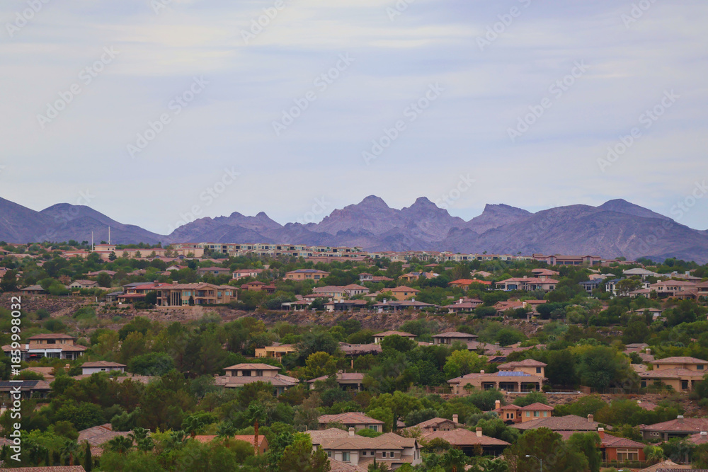 Fototapeta premium Desert Suburb with Mountain Range