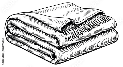 Hand drawn line art illustration of a blanket depicting a neatly folded textile for home comfort