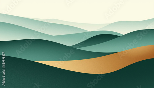 Serene rolling hills in shades of green with golden accent landscape