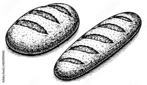 Hand drawn line art bread set featuring two loaves for food and bakery concepts