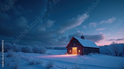Cozy barn in winter wonderland