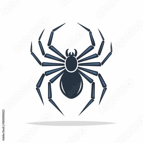 Black spider on a white background icon featuring a creepy arachnid vector illustration with a scary black widow web design for Halloween nature horror and phobia tattoo symbol