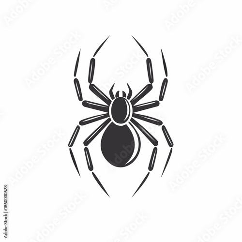 A scary black widow spider silhouette isolated on a white background, creating a creepy nature illustration and poisonous arachnid symbol for Halloween tattoo designs or horror icons