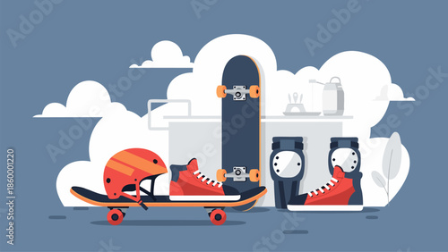 Skateboarding Gear and Equipment Flat Illustration