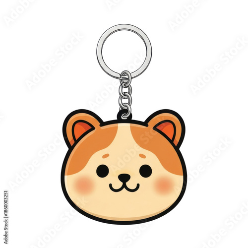 Charm keychain with cartoon dog face isolated on transparent background