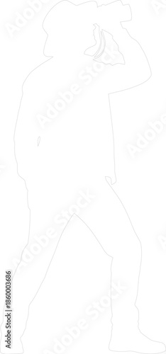 Contour Vector Outline of Photographer or Cameraman Holding Camera Isolated Simple Minimalist Line Art Silhouette