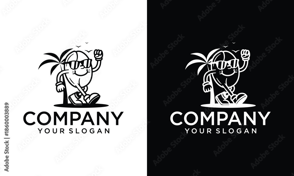 Fototapeta premium summer coffee beach cafe flat mascot logo design