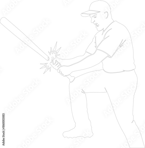 Powerful baseball player outline vector line art striking a pose and gripping the bat with explosive energy sparks graphic resource