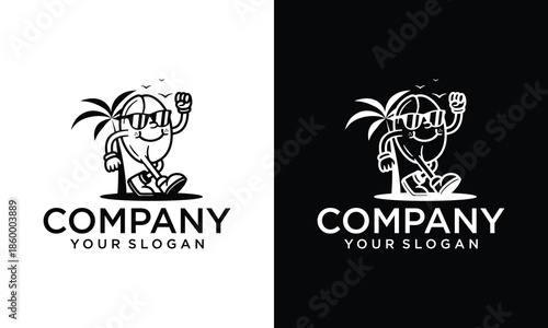 summer coffee beach cafe flat mascot logo design