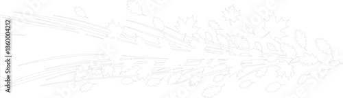 Abstract speed stripes and falling autumn leaves vector outline illustration for car decal or graphic design