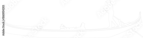Venetian Gondola and Gondolier Outline Drawing Vector Illustration
